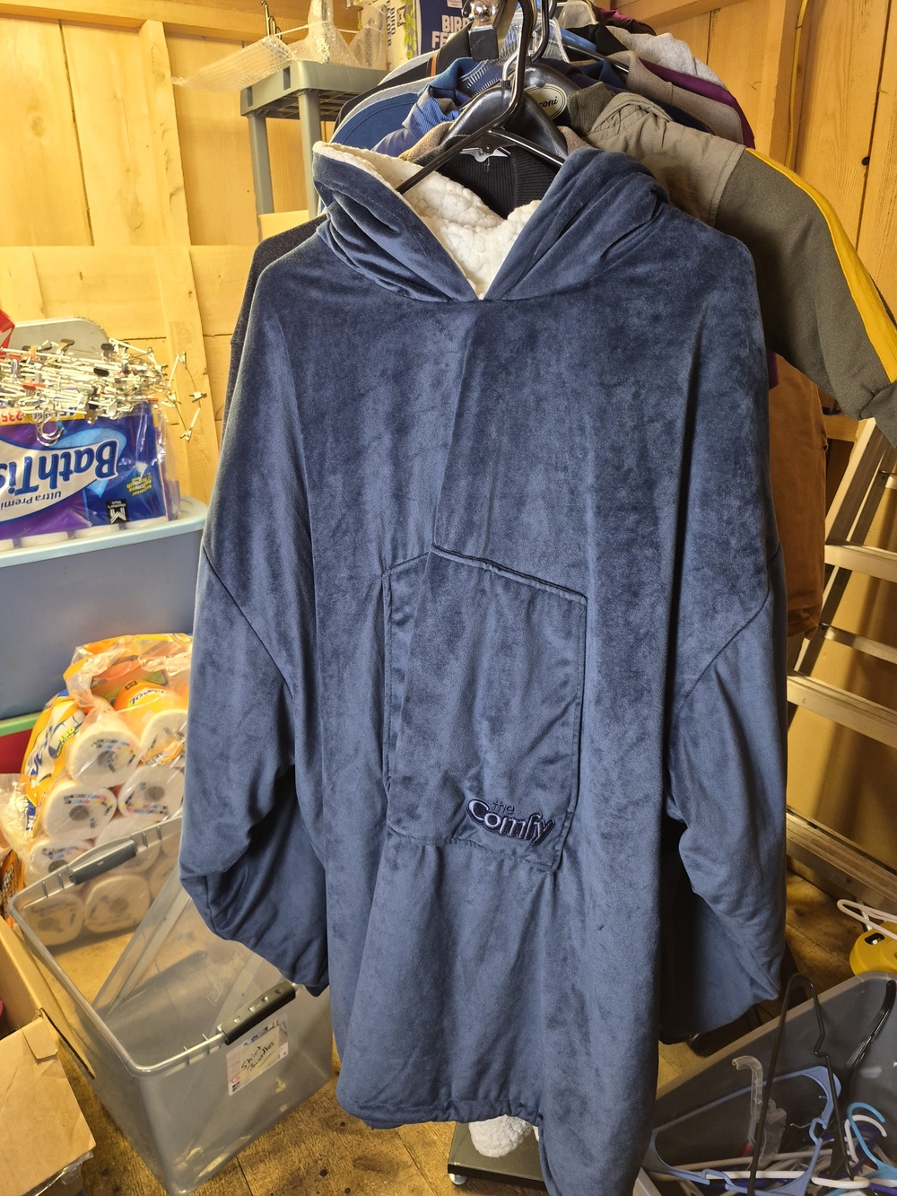 Cozy Hooded Lounge Robe in Navy Blue by The Comfy Bin 40